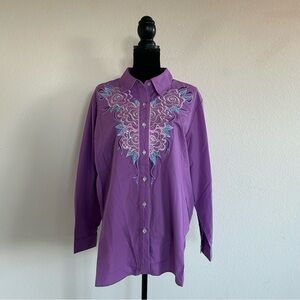 Bob Mackie Purple Sequin Rose Western Shirt
